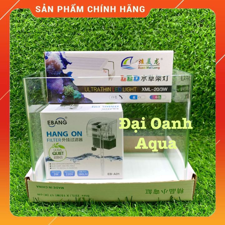 { RẺ VÔ ĐỐI } Bộ Bể Cá Kính Đúc 22cm Mini  Để Bàn, Dài 22cm Rộng 15cm Cao 17cm - Bể Cá Cảnh Mini