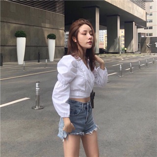 🔥Áo Kiểu Voan Cổ V Phối Ren