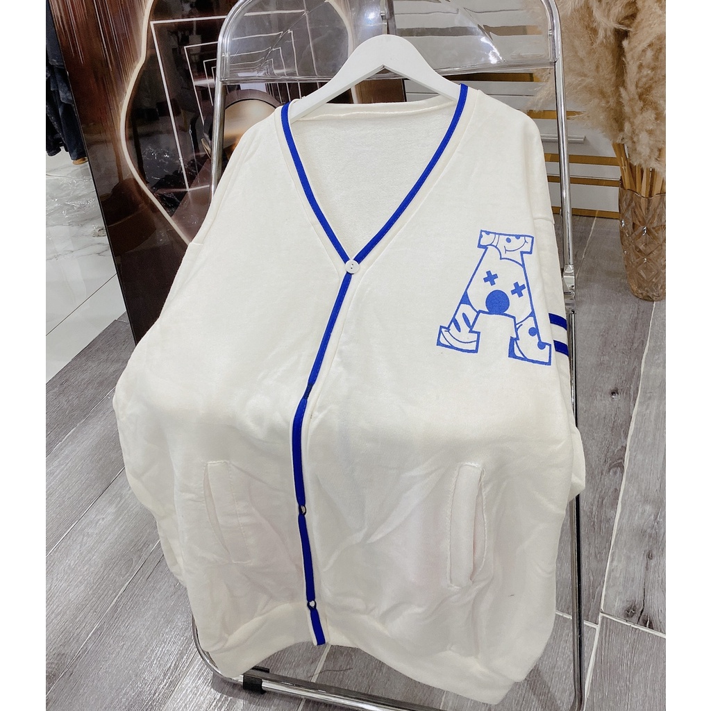 Khoác Cardigan In Chữ A Viền Sọc Tay Dáng Rộng Nam Nữ Unisex Uzzlang