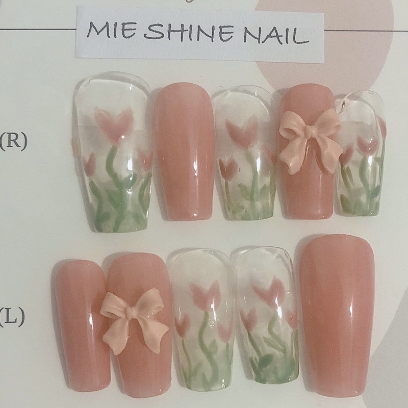 Nailbox móng up màu hồng hoạ tiết hoa tulip Mie shine