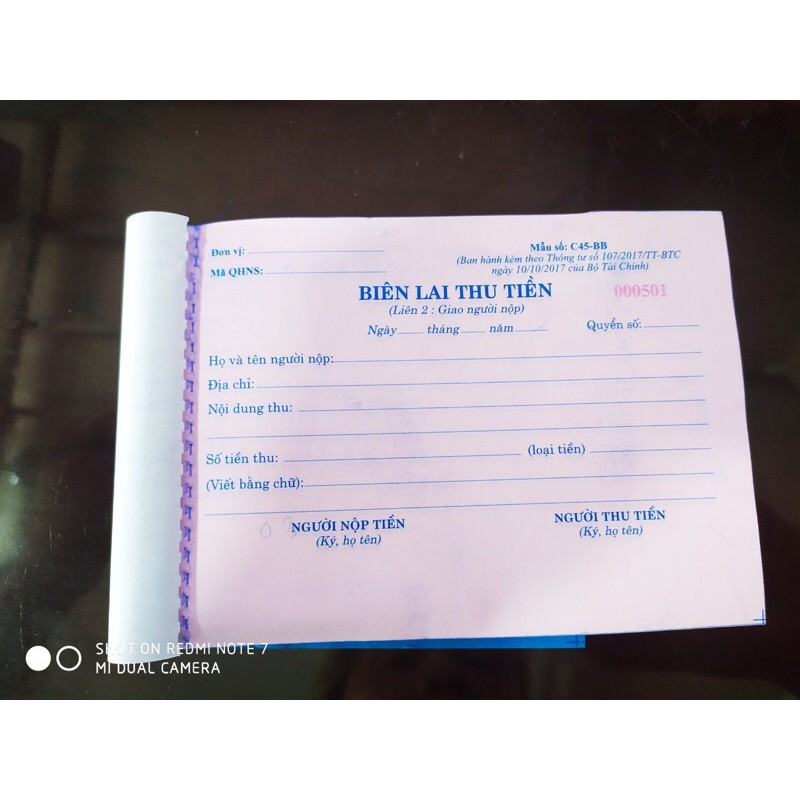 10 cuốn - Biên lai thu tiền - có số nhảy liên tục