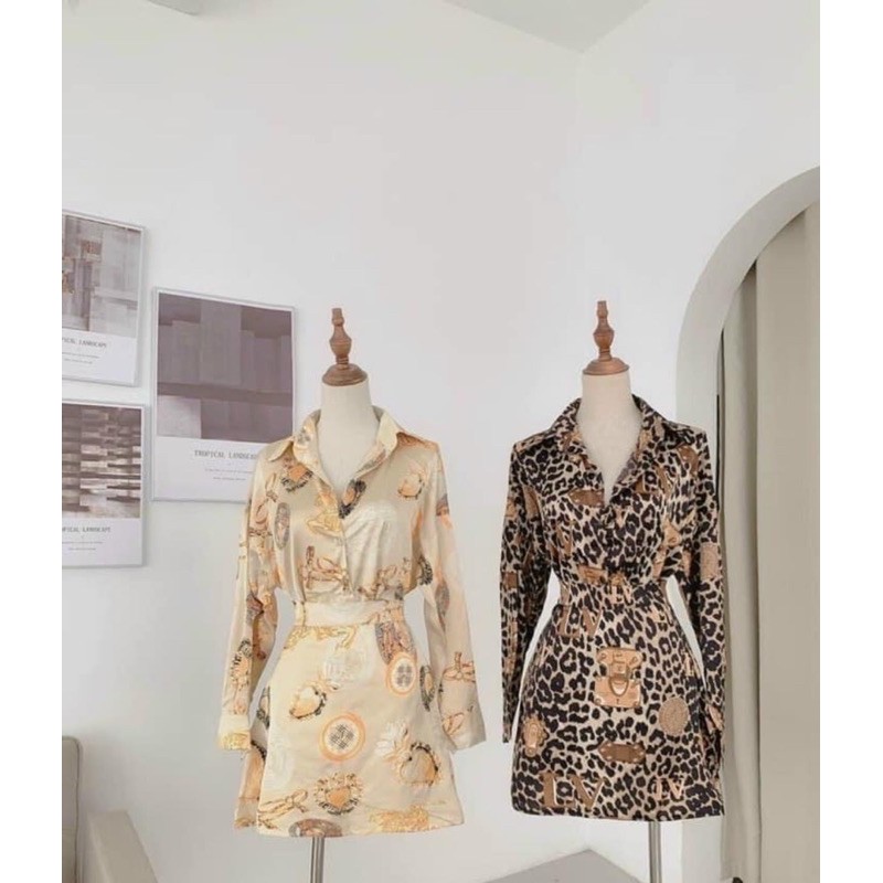 [Siêu Hot] Set Lụa Hoạ Tiết Cá Tính, Set Bộ Áo Sơmi Lụa Kèm Chân Váy Sang Chảnh Có Ảnh Thật Kèm Video | BigBuy360 - bigbuy360.vn