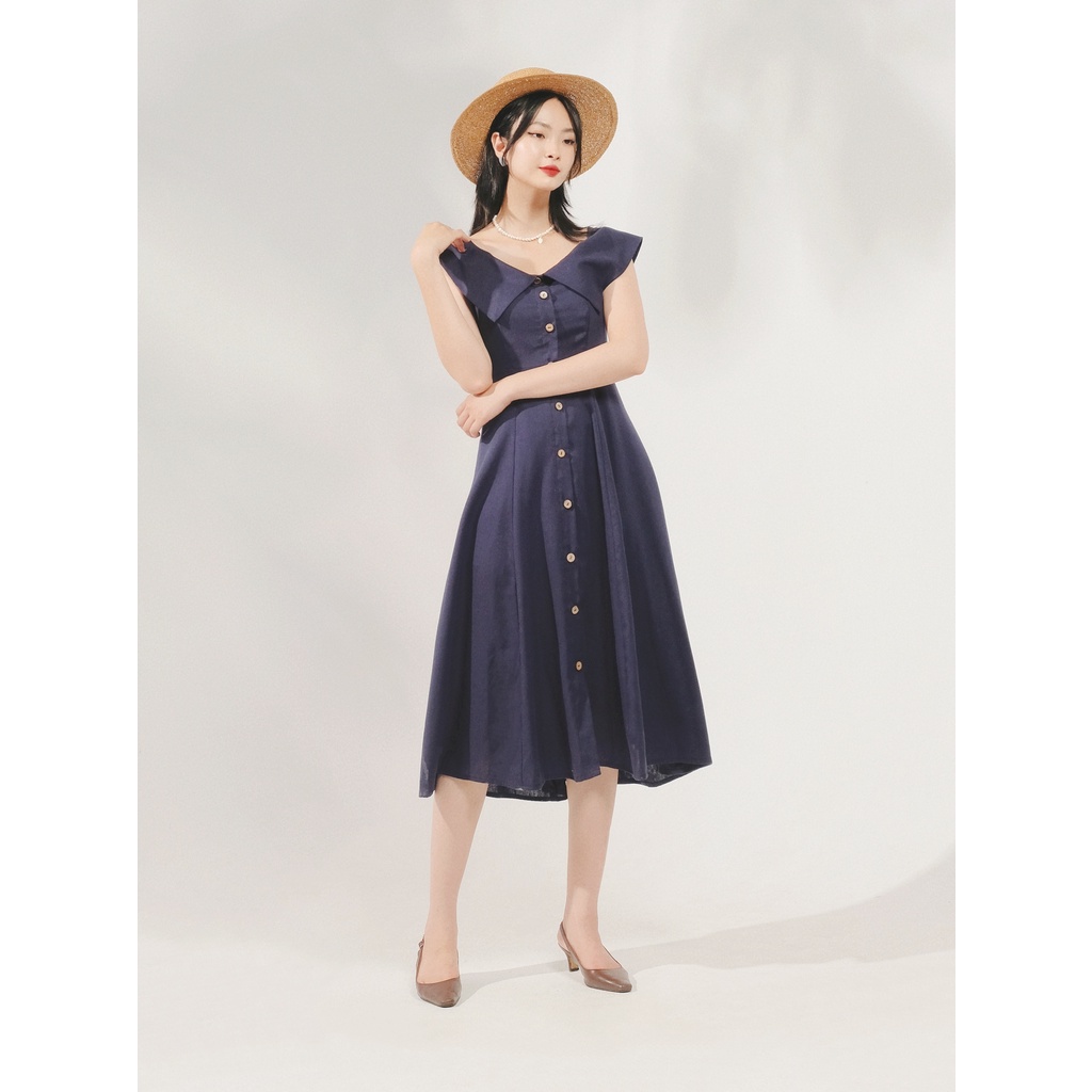 THE19CLUB - Váy linen cổ thuyền trễ vai- Agatha Dress