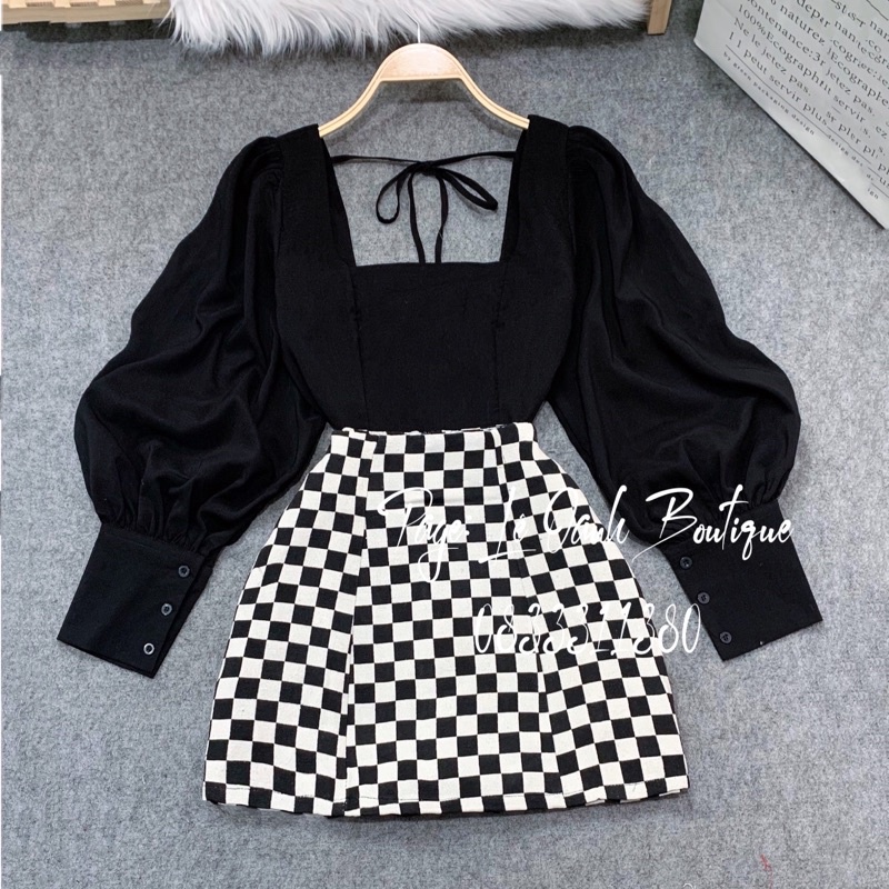 ❖♀☍Áo cổ vuông tay phồng thắt nơ sau dáng Croptop A46 | BigBuy360 - bigbuy360.vn