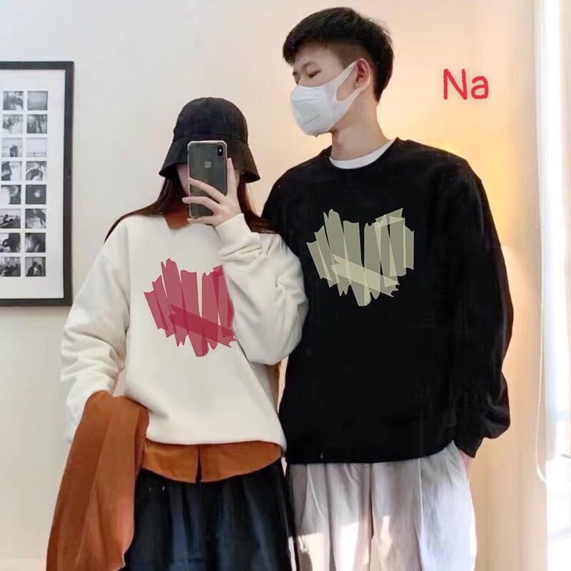 Áo sweater Tim xanh, Vintage unisex,đôi nam nữ🌸 Hàng Thu Đông Thun dài tay nhóm, lớp Trend 2023🎁Nỉ chân cua