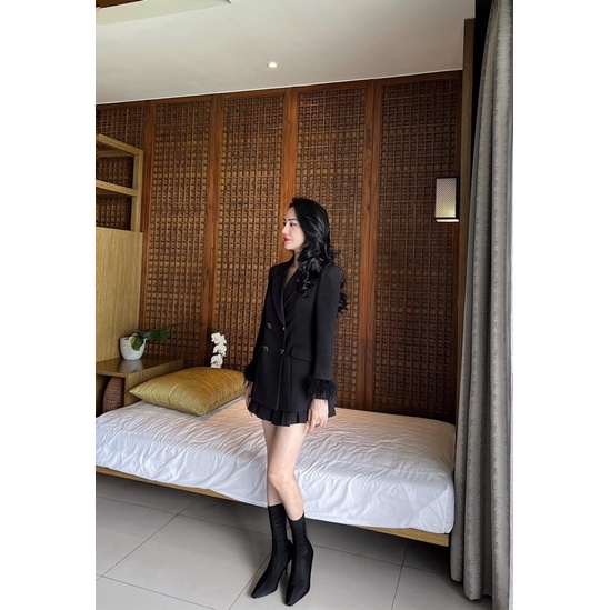 Set Áo Chân Váy Vest Công Sở Nữ NKN Gắn Lông Tay Cao Cấp V1LDD C14DE