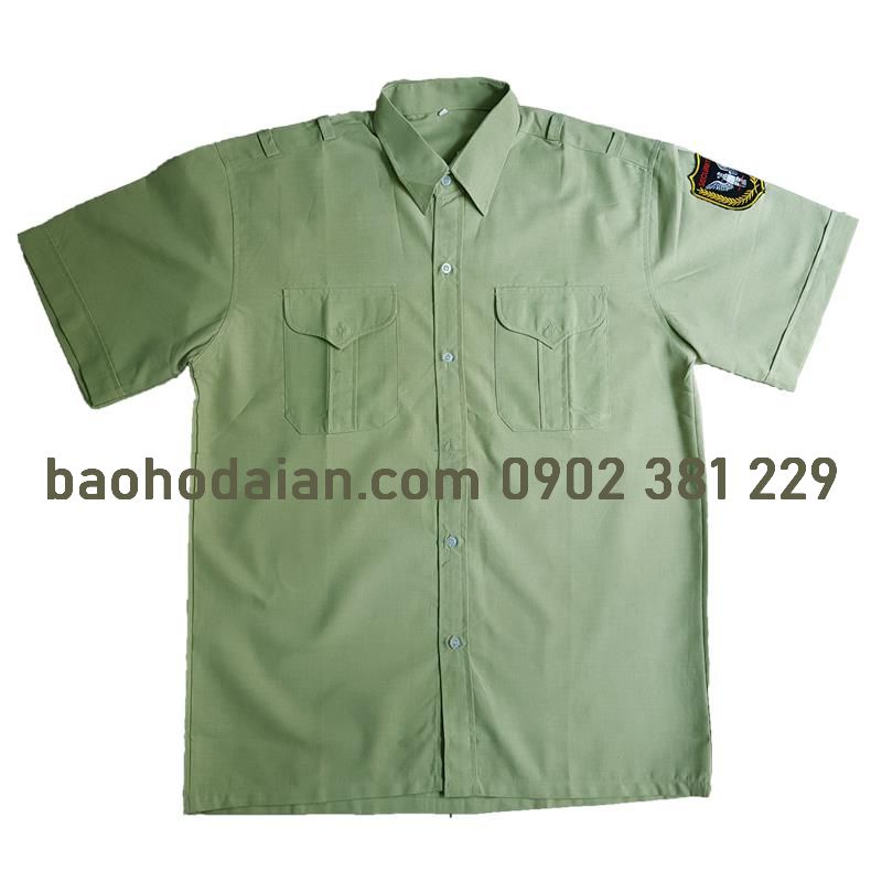 Áo bảo vệ ngắn tay vải ford màu xanh vỏ đậu có logo vai ngực