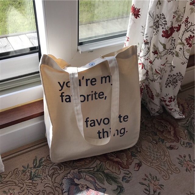 Túi tote túi vải canvas họa tiết chữ có ngăn phụ bên trong thời trang ulzzang-Haka store