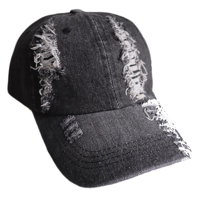 Mũ Lưỡi Trai Denim Rách Lỗ Thoáng Khí Phong Cách Vintage Cho Nam Nữ