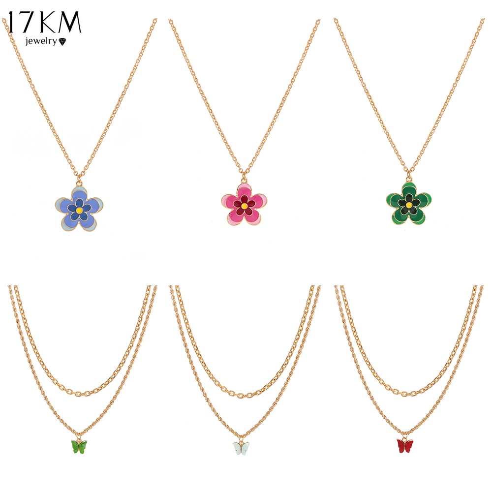 Dây chuyền 17KM màu vàng mặt dây hình bướm/bông hoa/trái tim/thái cực kẻ ô nhiều màu sắc cho nữ