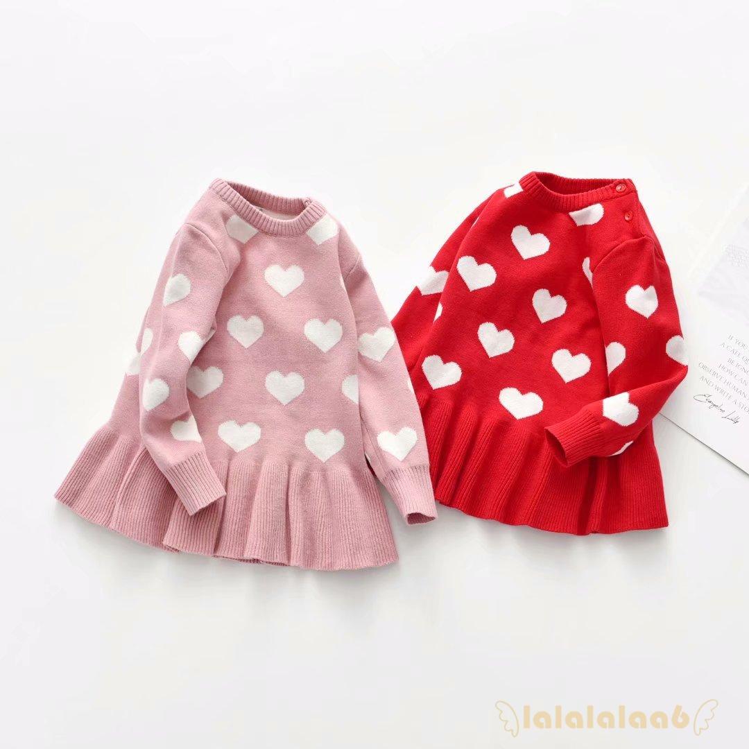 Đầm len họa tiết trái tim xinh xắn thời trang cho bé gái