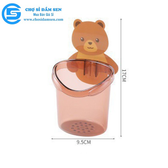 Ly cốc đựng bàn chải kem đánh răng dán tường hình gấu cute, cốc dán tường nhà tắm chú gấu dễ thương