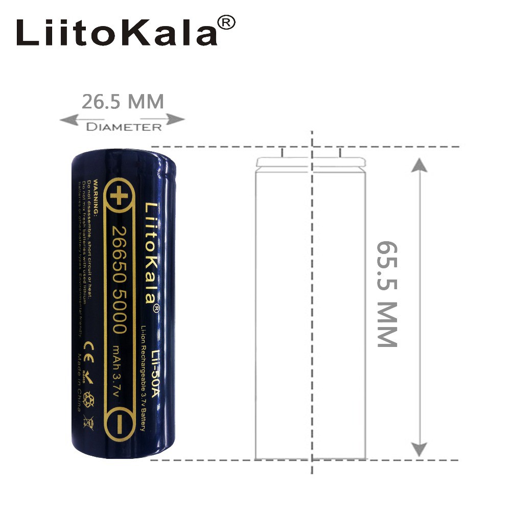 [P50] Pin sạc Liitokala Engineer Lii-50A 3.7 V 26650 5000 mah Dung Lượng Cao 26650-50A Li-Ion cho đèn pin