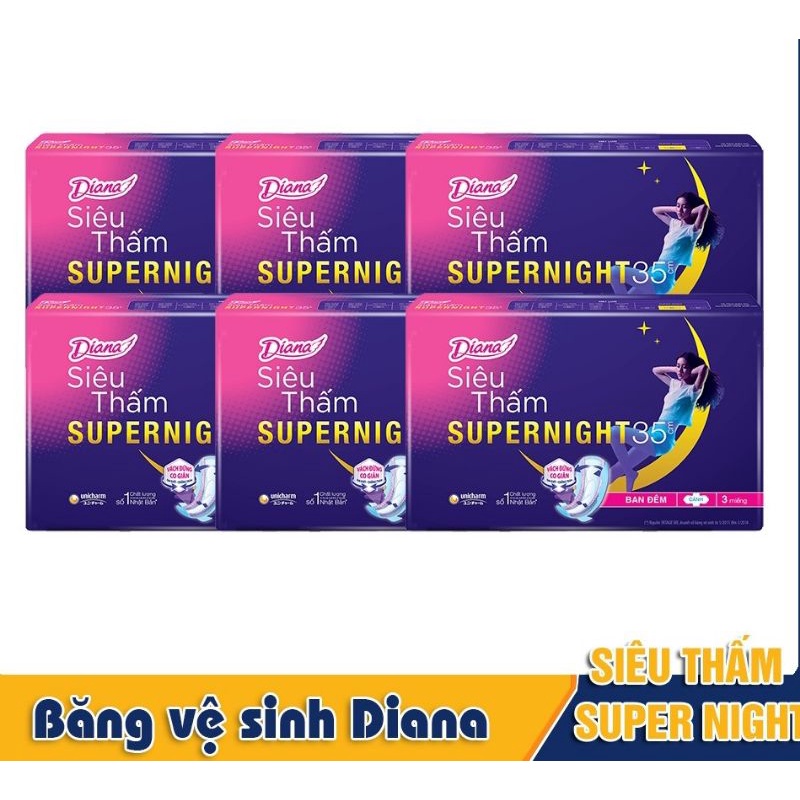 Combo 6 gói băng vệ sinh Diana siêu thấm Super Night 35cm