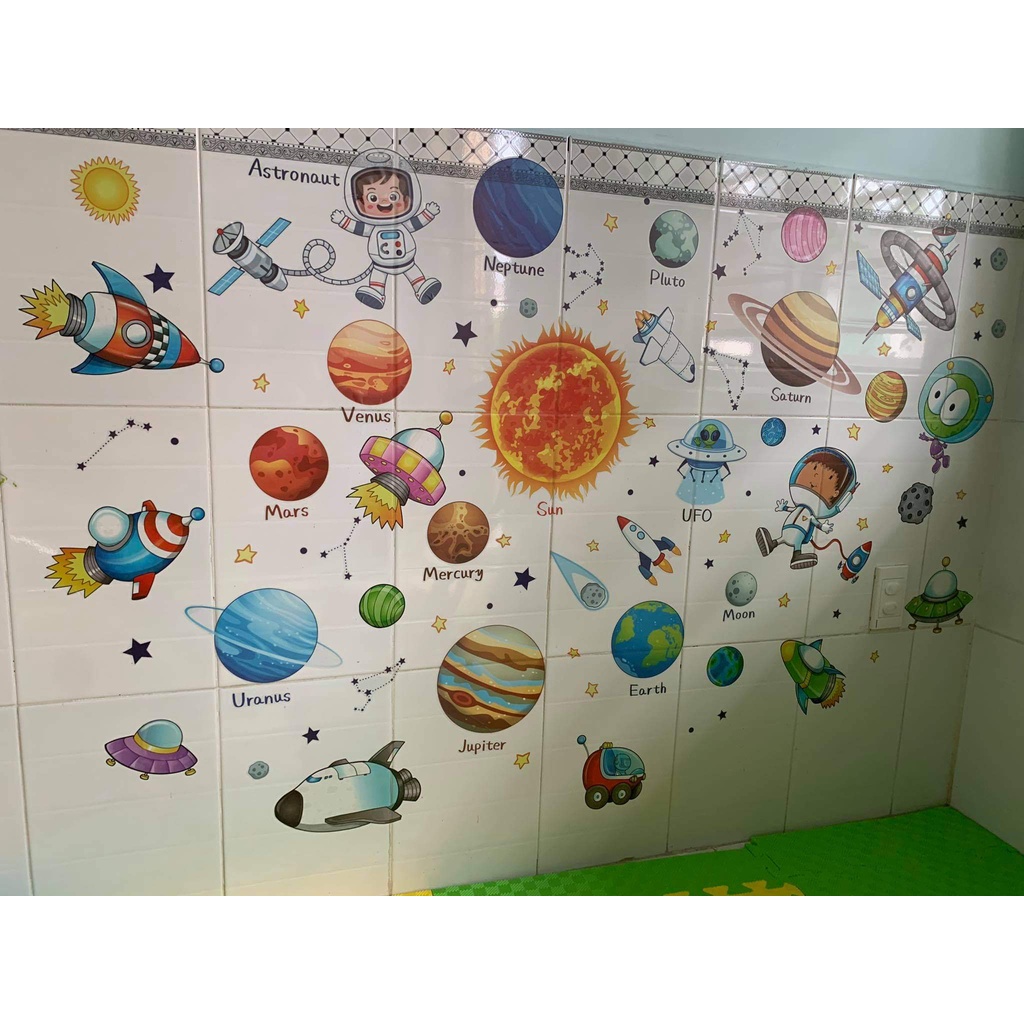 Tranh decal, decal dán tường trang trí phòng cho bé vừa giúp con học phi hành gia và các hành tinh vũ trụ TE51
