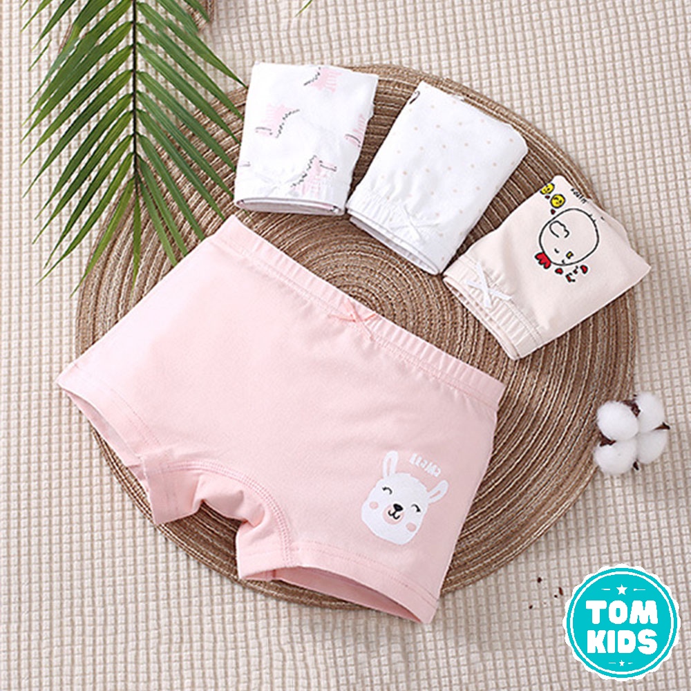 Hộp 4 Quần Lót Bé Gái Chất Liệu COTTON Kháng Khuẩn Co Giãn Đàn Hồi Tốt Họa Tiết Động Vật Dễ Thương Mã DL-008