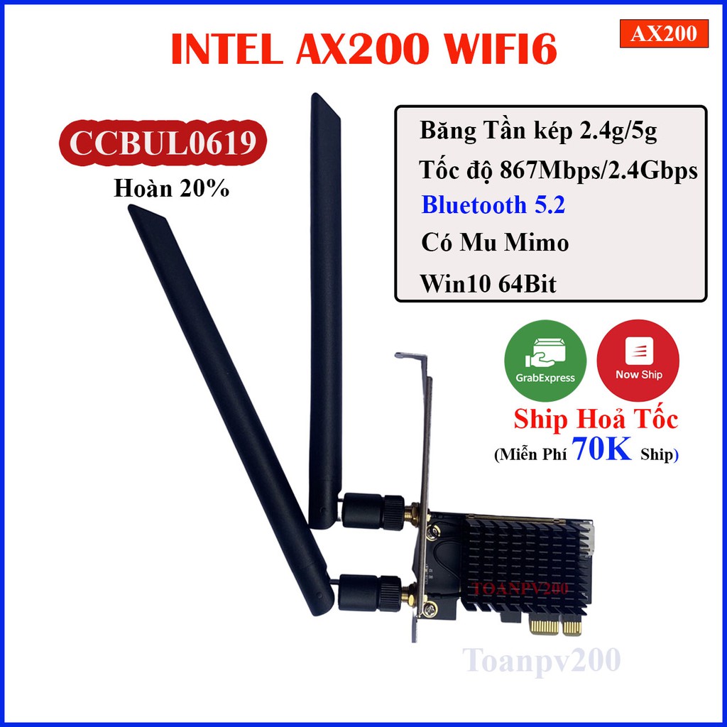 Card wifi không dây intel - Card wifi máy tính PC - AX200 - 9260AC - 7260AC - kèm bluetooth tốc độ cao