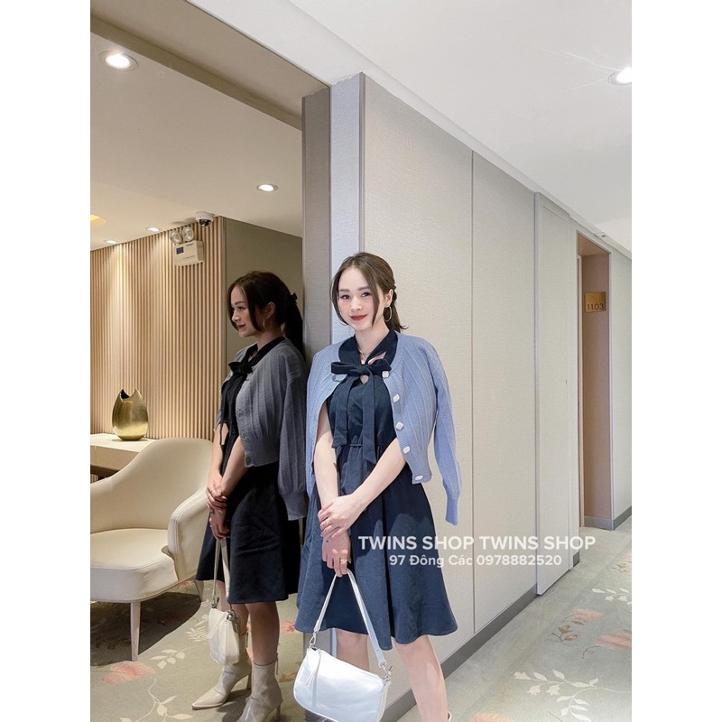 váy sát nách nơ xanh Jieqi 5736