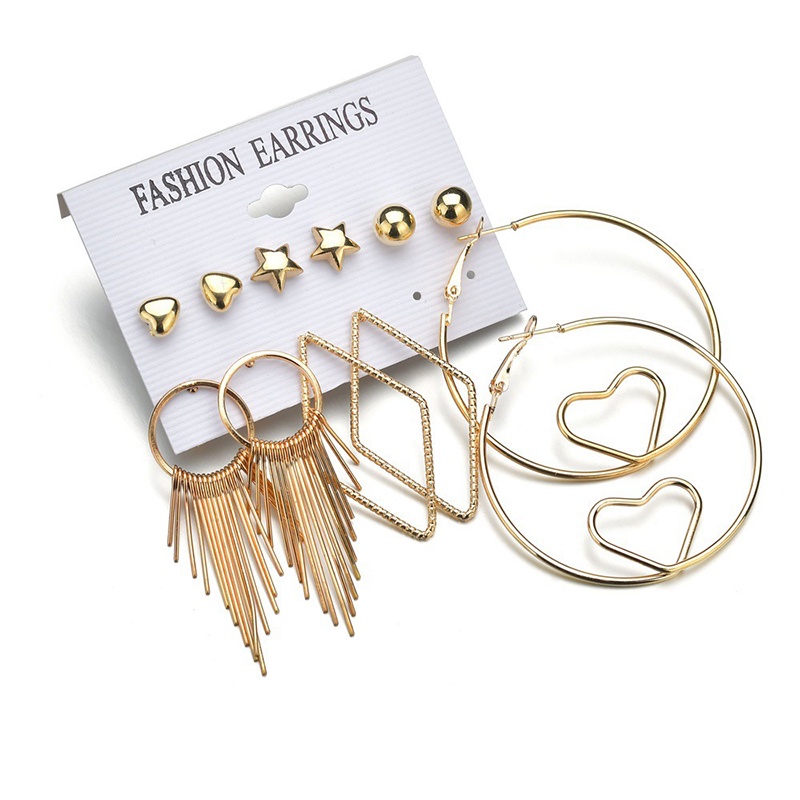 Set 6 Đôi Khuyên Tai Kim Loại Thiết Kế Mới Sáng Tạo Phong Cách Âu Mỹ