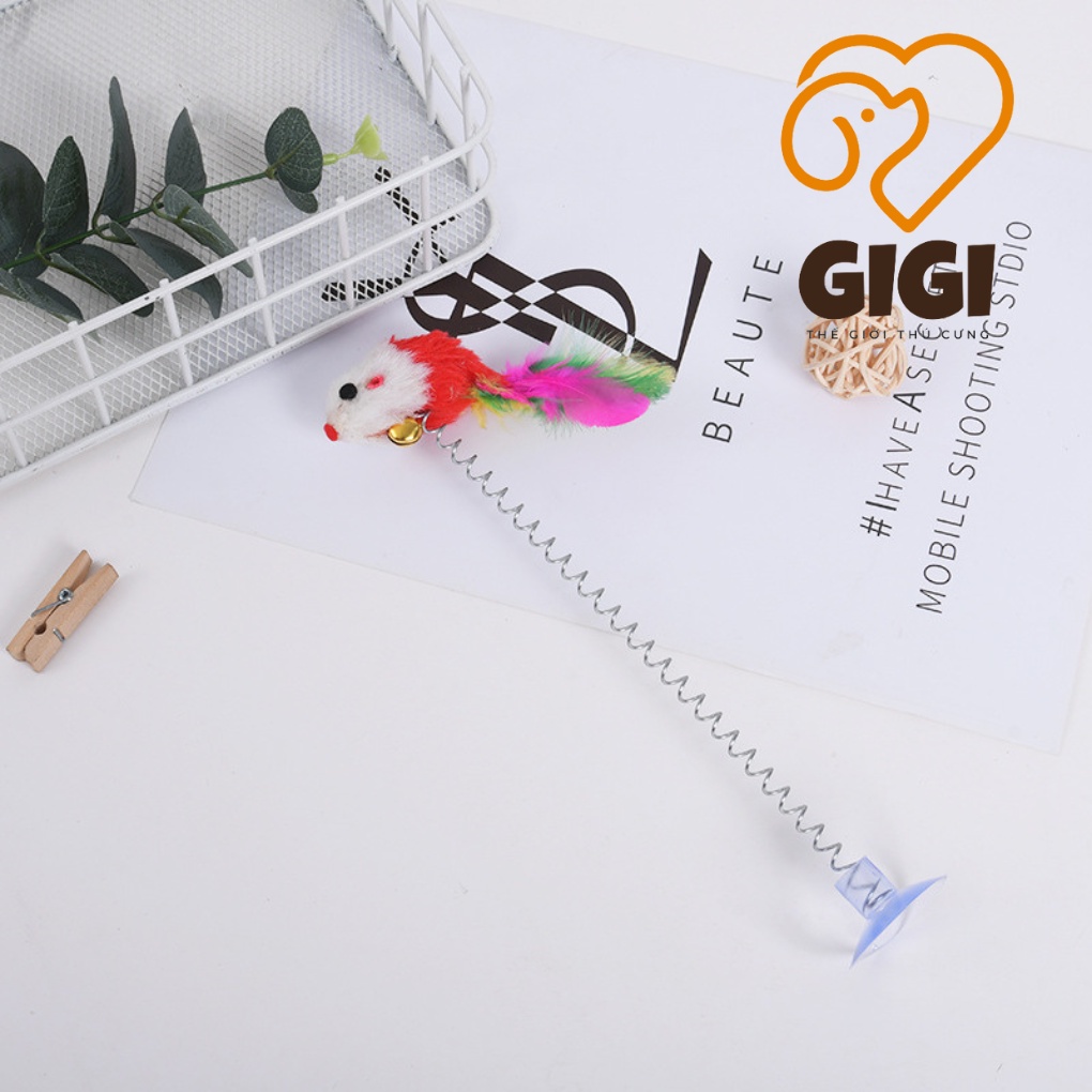 Đồ chơi lò xo có giác hút cho thú cưng chó mèo bằng thép và lông vũ giải trí vờn bắt dễ thương - GiGi Pet Shop