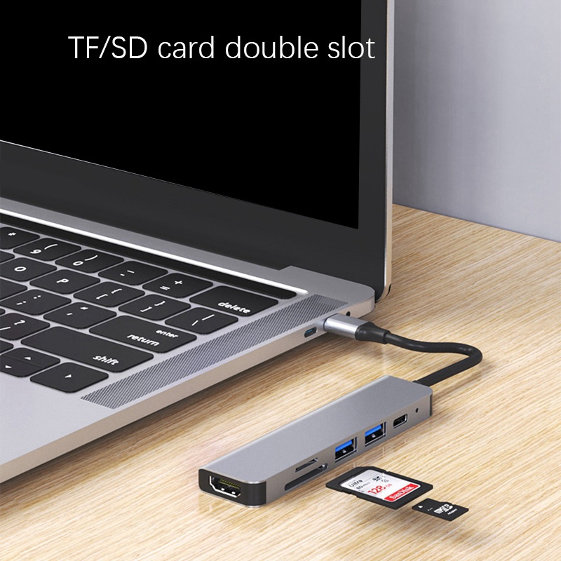 Bộ Chia Cổng USB Type C 4K 30Hz HDMI 6 Trong 1 Có Đầu Đọc Thẻ Nhớ USB 3.0 TF PD Video