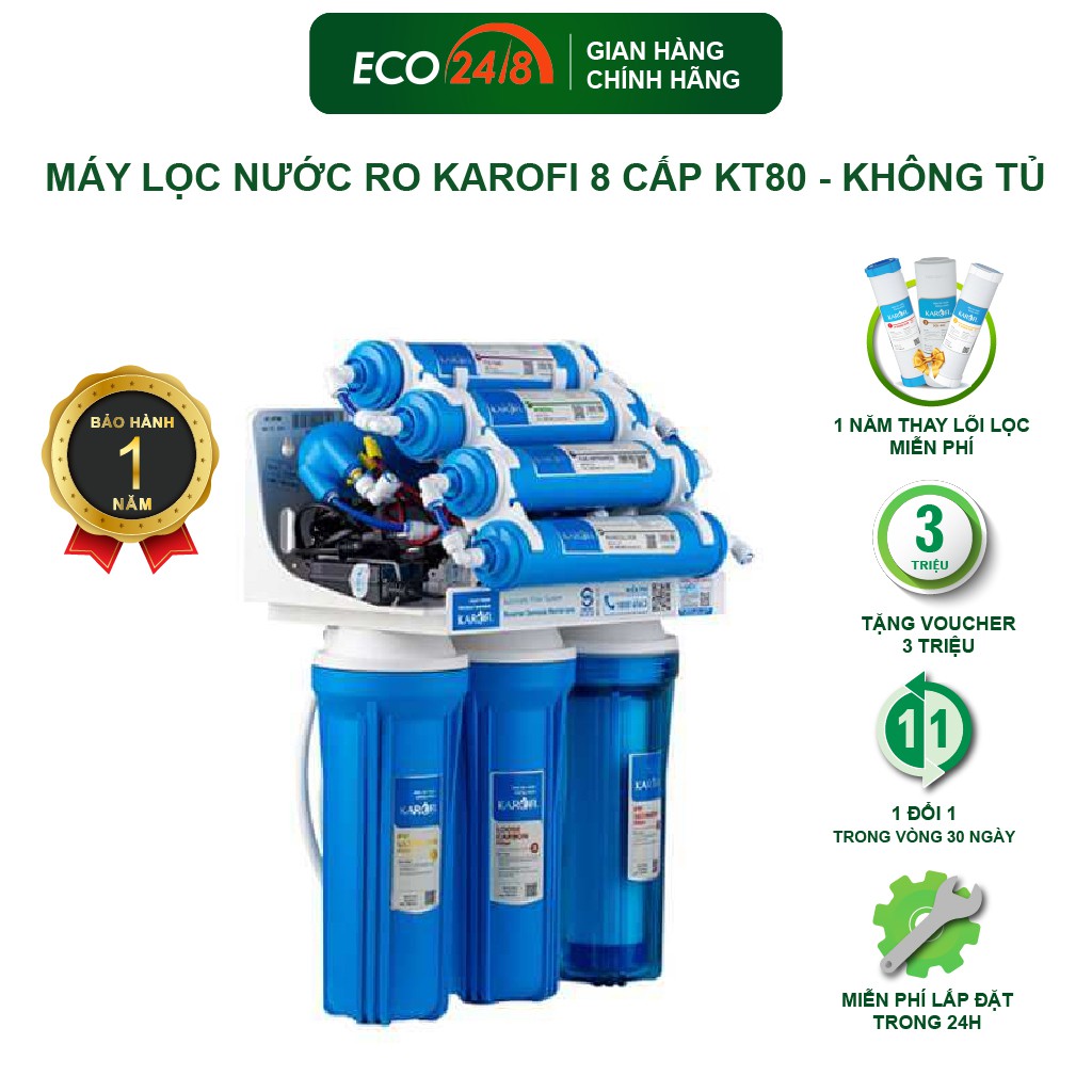 Máy Lọc Nước RO KAROFI 8 Cấp KT80 - Không Tủ