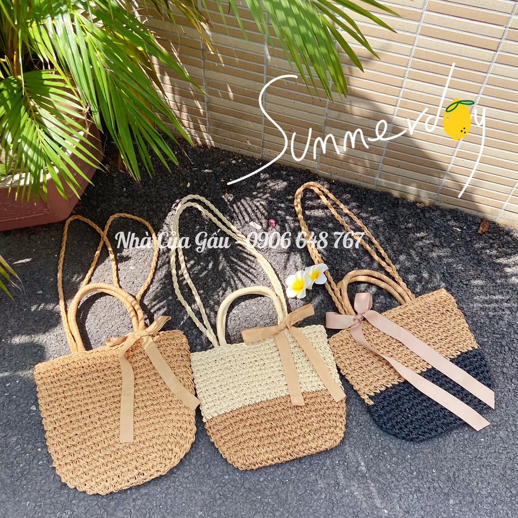 Túi cói dây nơ cực xinh về đủ 3 màu chanh sả