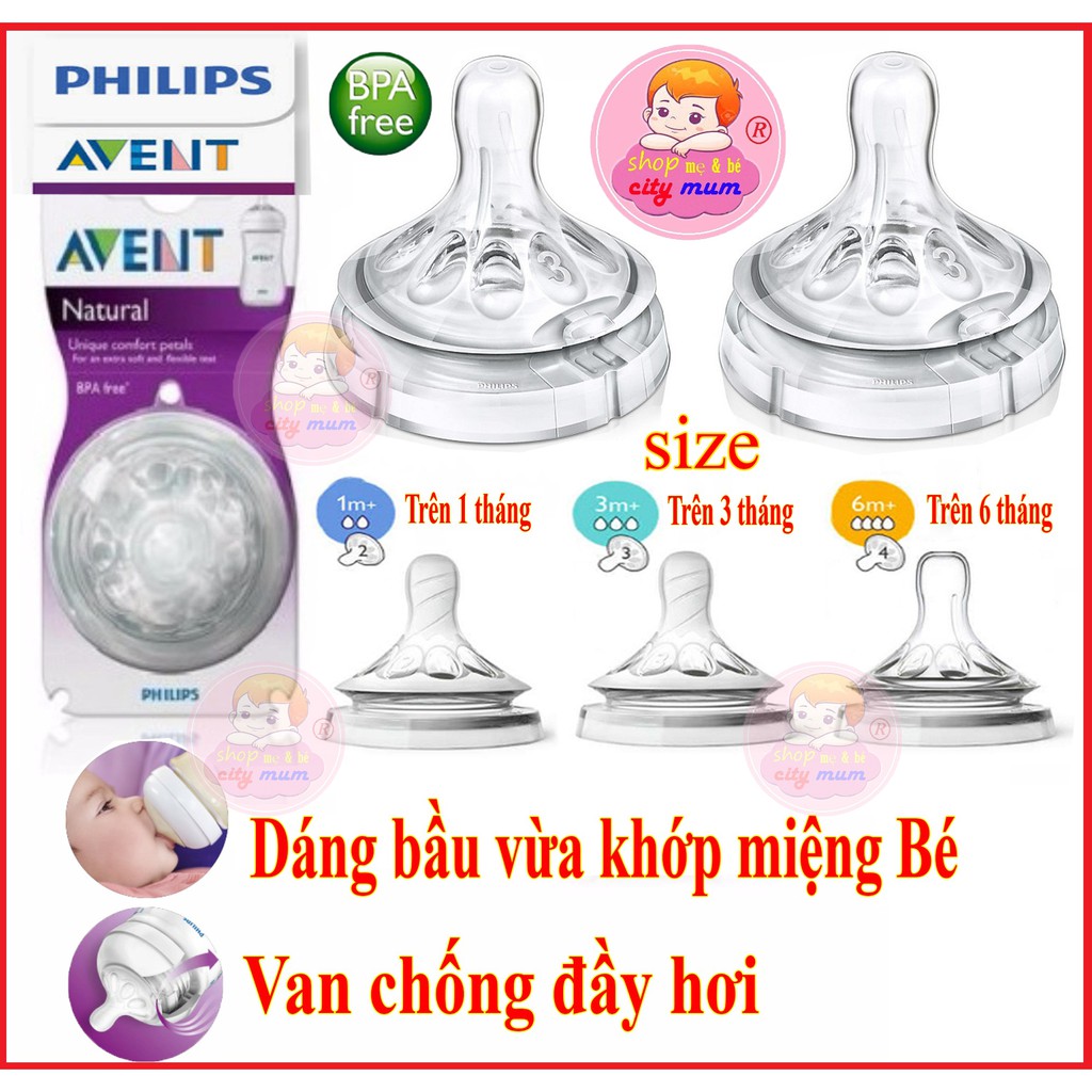 Núm ti silicone Philips Avent Natural chính hãng. Có tách set