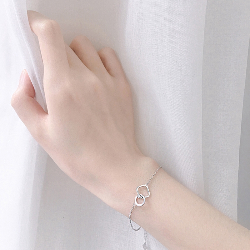 Vòng tay bạc đính đá zircon trang trí hình học phong cách Hàn Quốc cho nữ | BigBuy360 - bigbuy360.vn