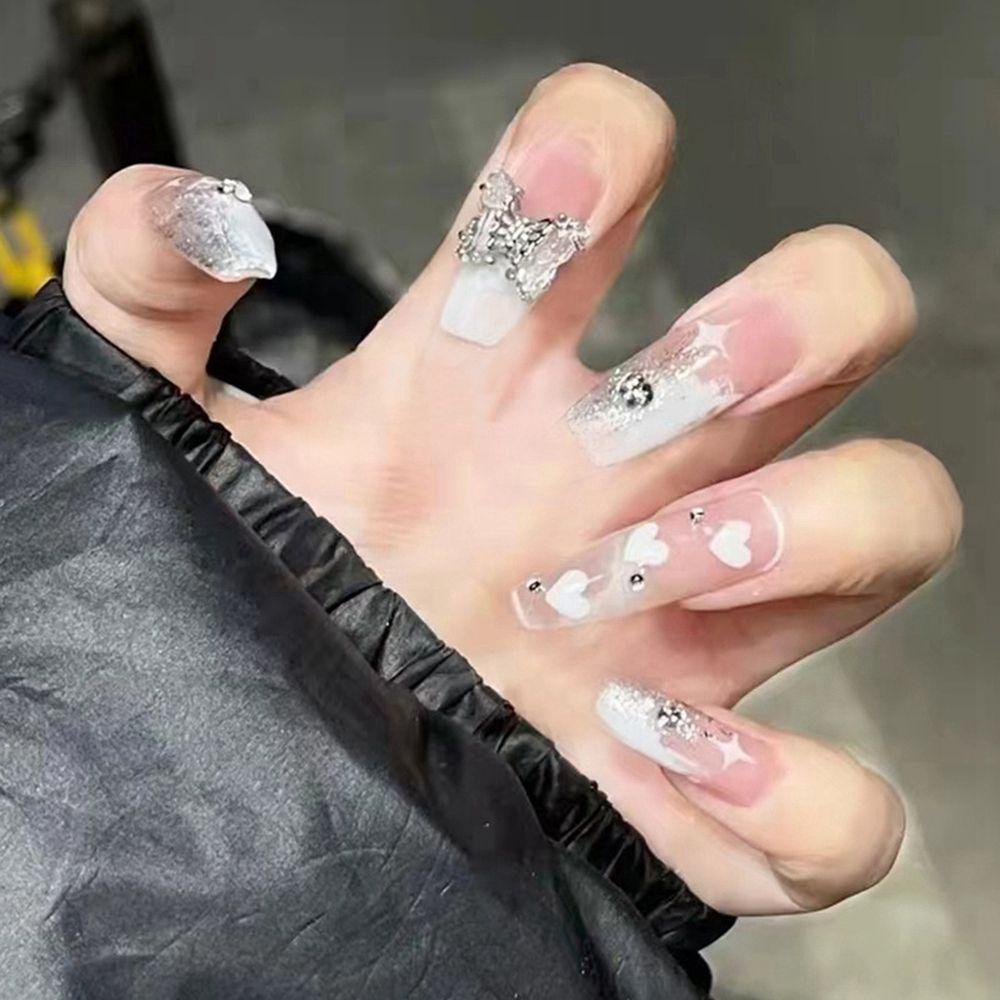OKDEALS 24pcs/Box Press On Nails Red Heart Coffin False Nails Detachable Nail Tips Wearable Artificial Manicure Tool French Ballerina Full Cover Fake Nails