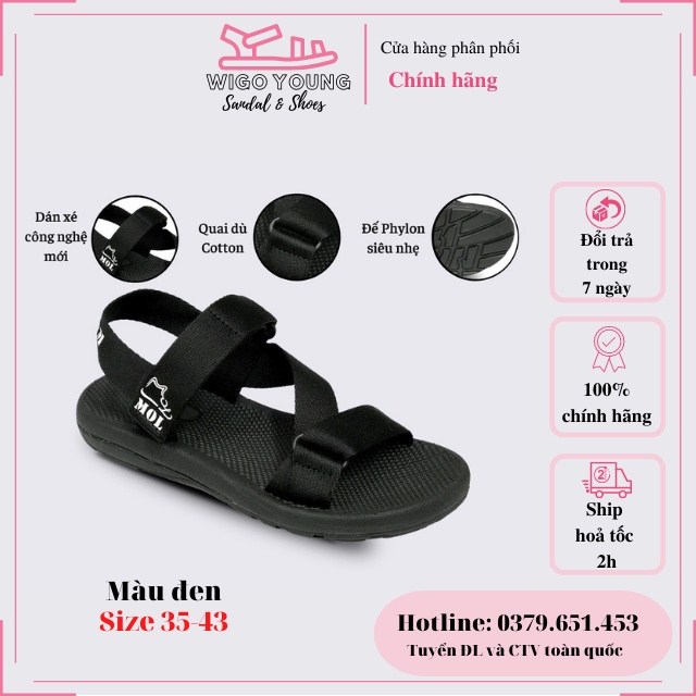 Giày Sandal Mol Nam Nữ Quai Chéo Đế Cao Su Quai Dù Đi Học Đi Làm Đi Chơi  Full Size Mã MS1166 -Wigo Young