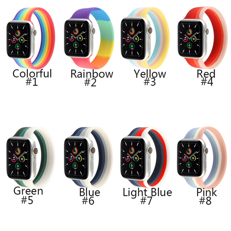 Rainbow Elastic silicone strap Solo Loop For Apple Watch Series 6 SE 44mm 40mm Iwatch 6 5 4 3 2 42mm 38mm