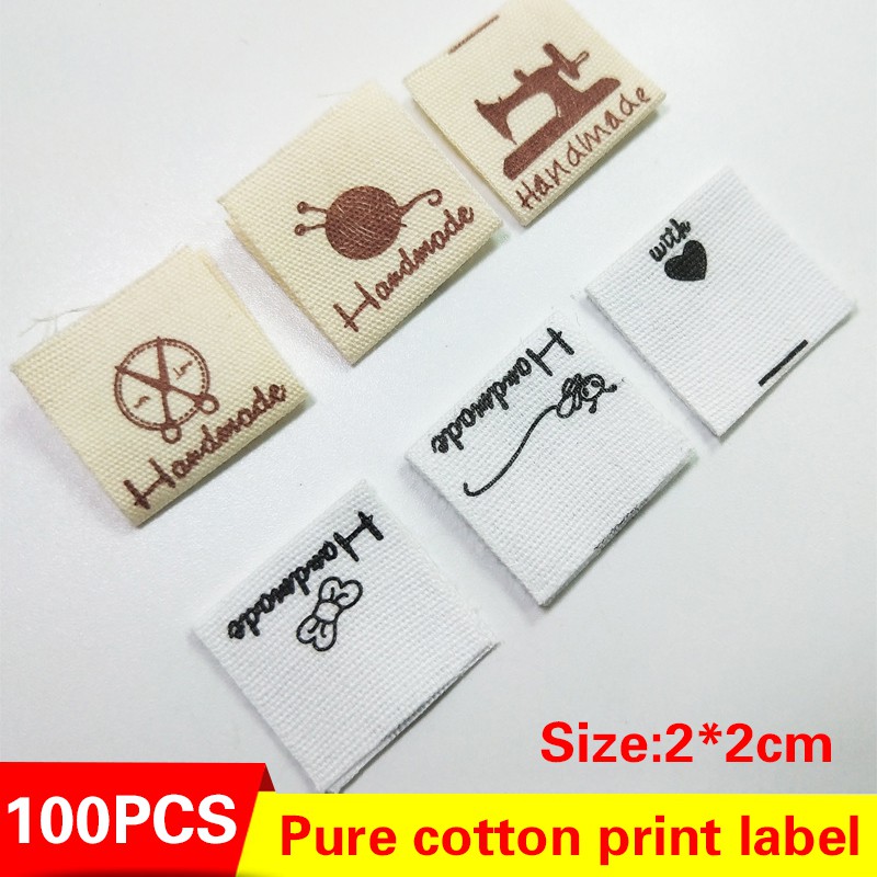 Set 100 Nhãn Dán Chữ made with love Bằng Cotton Có Thể Giặt Được