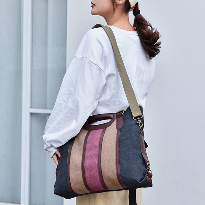 Túi vải Cỡ Lớn Họa Tiết Kẻ Sọc Nhiều Màu Sắc Phong Cách Boho Cổ Điển Thời Trang Cho Nữ
