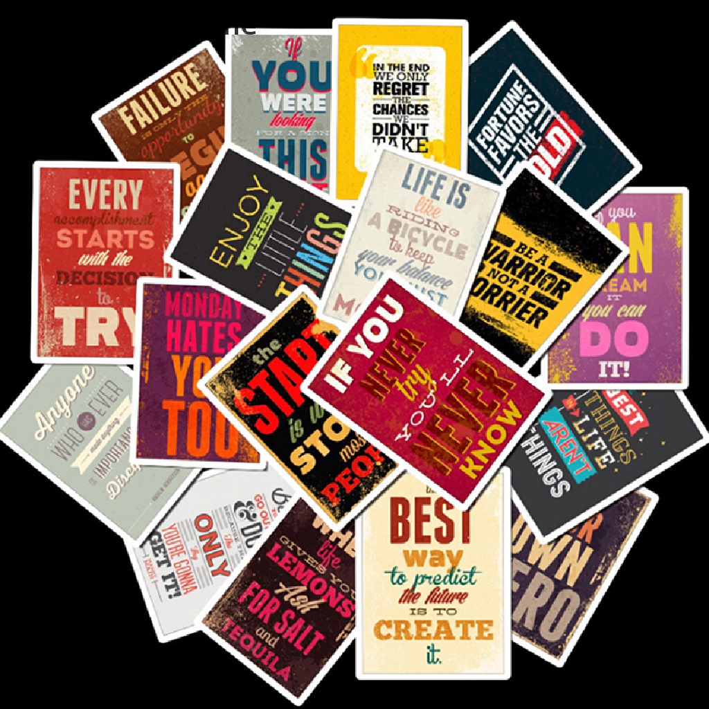 Set 25 Sticker Câu Nói Truyền Cảm Hứng Dán Trang Trí Ván Trượt / Laptop / Hành Lý PR3VN