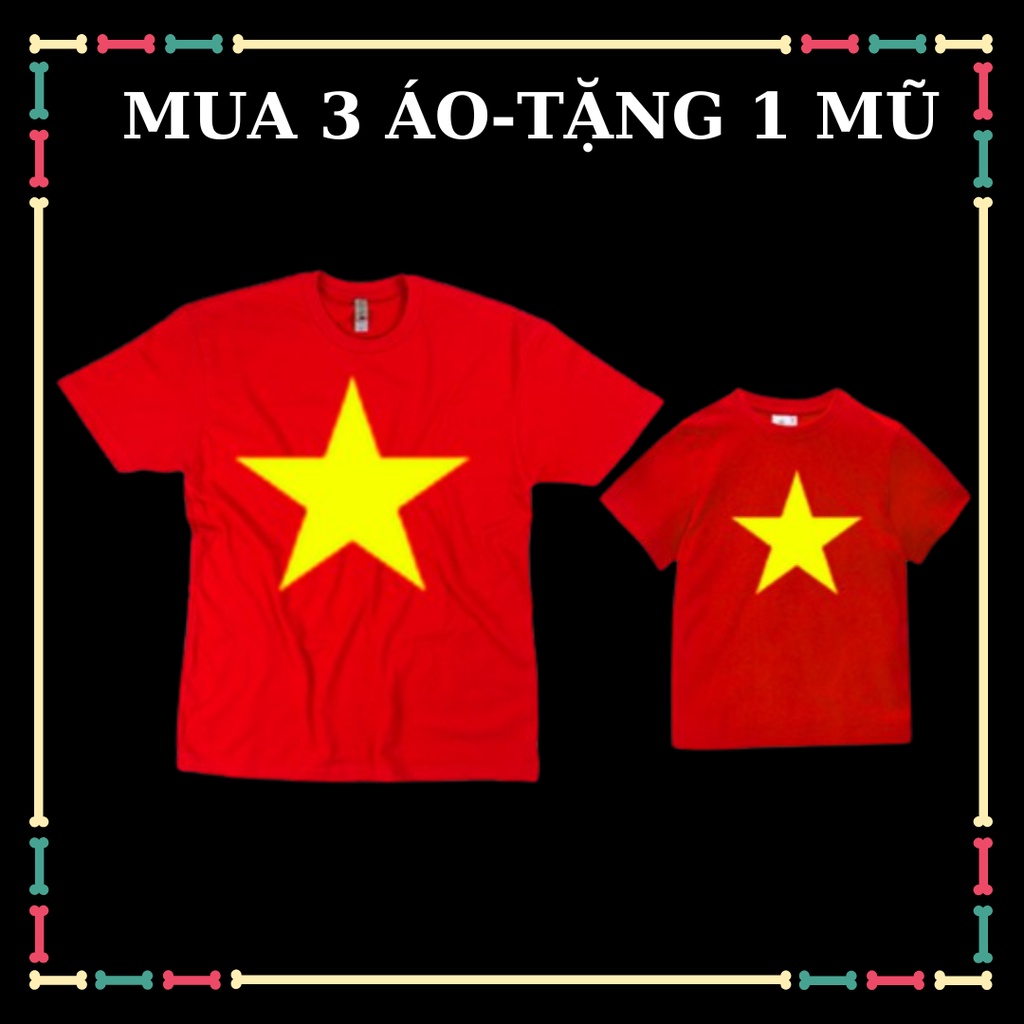 Áo thun cờ đỏ sao vàng nam nữ có size trẻ em, áo thun cổ động thun lạnh, mịn, size áo từ 10kg đến 90kg