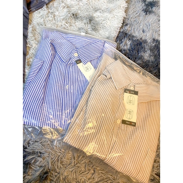 [SIEU SALE] Sơ mi kẻ tay lỡ cổ sơ mi 2 màu be-xanh (hàng có sẵn) | BigBuy360 - bigbuy360.vn