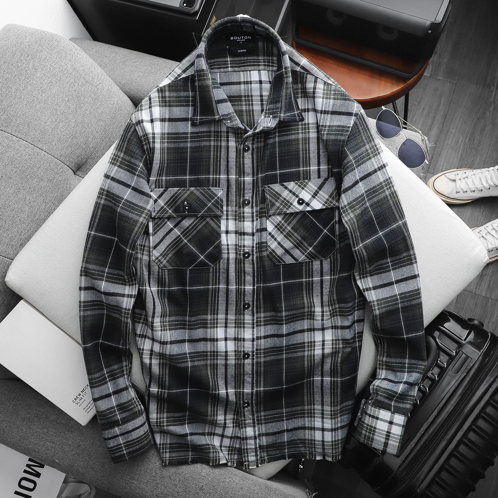 Áo Sơ Mi Nam Tay Dài Phối Sọc Caro, Vải Flannel Cotton, 02 Màu, Form Relaxed Fit SMBO0058 160STORE | BigBuy360 - bigbuy360.vn