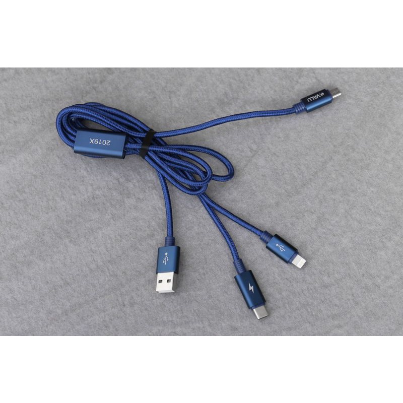 Cáp 3 đầu Lightning Type C Micro 1m eValu Spanker B Xanh Biển