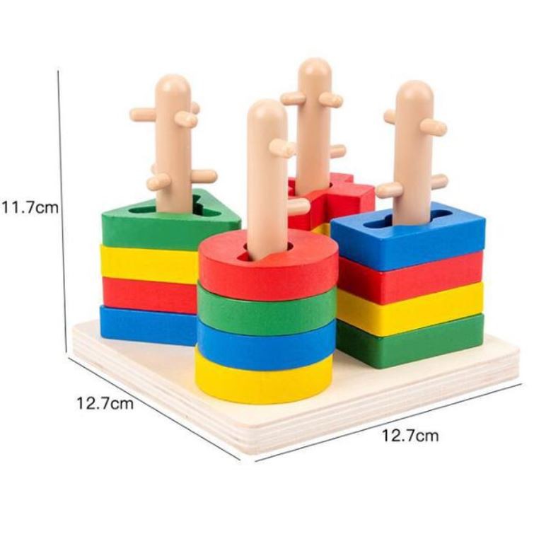 Xếp gỗ vào cột màu Macaron dành cho bé từ 2 tuổi đồ chơi giáo dục montessories