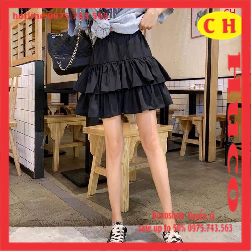 [MÃ HUCOPA011 GIẢM 5000 đơn 299k] Chân váy đen tennis xếp li ngắn-váy xoè hai tầng lưng cạp cao có lớp lót trong | BigBuy360 - bigbuy360.vn