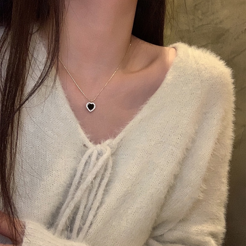 IF ME Bộ Trang Sức Gồm Vòng cổ Và Đôi Bông Tai Mặt Trái Tim Đính Đá Thời Trang Cho Nữ