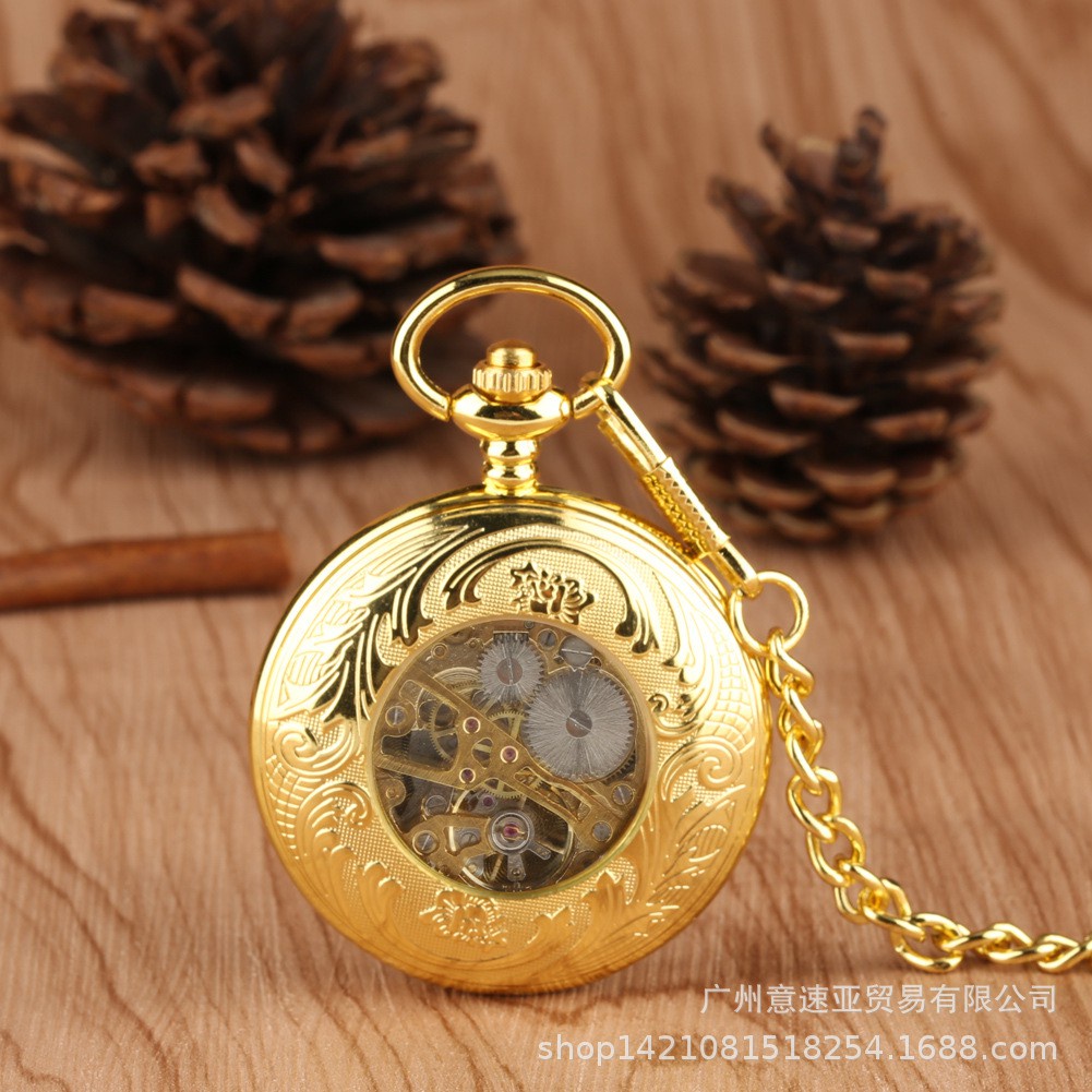 Fashion New elegant fashionable Golden manual manipulator pocket watch exquisite carved flip vintage men and women hot p