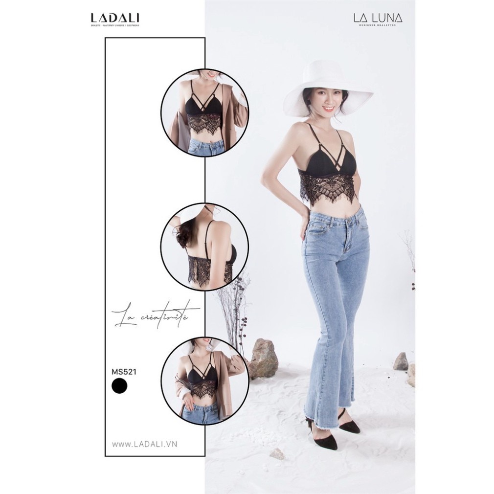 [HÀNG THIẾT KẾ - LADALI] Bralette ren, Áo ngực không gọng có đệm mút + quần lót ren thiết kế - MS 521 đen