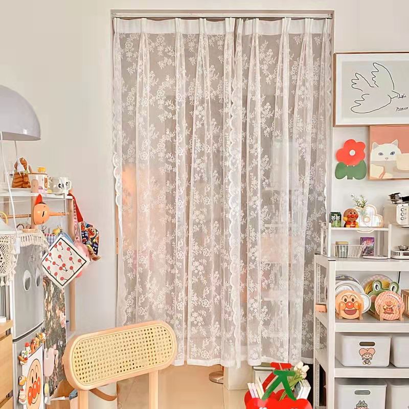 Rèm cửa sổ ngắn thêu ren màu trắng phong cách Bắc Âu cho gia đình