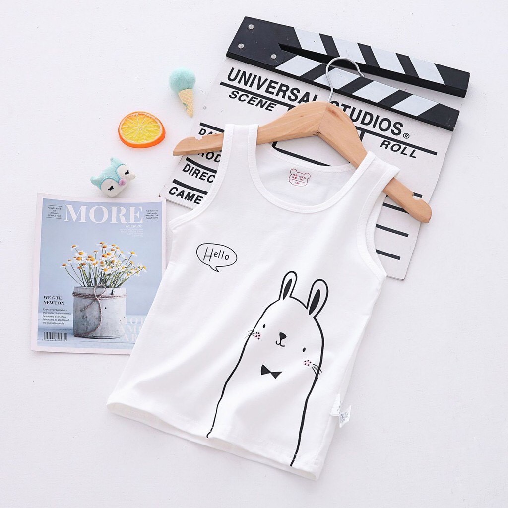 Áo ba lỗ cotton cho bé trai-bé gái-áo thun ba lỗ in hình thỏ hello dễ thương