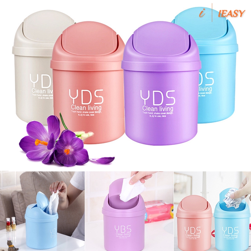 IE❤Mini Chic Small Waste Bin Desktop Garbage Basket Table Roll Swing Lid Trash Can