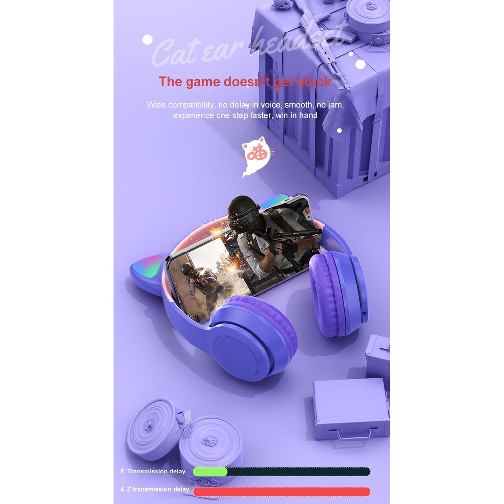 Tai nghe bluetooth không dây hình tai mèo dễ thương