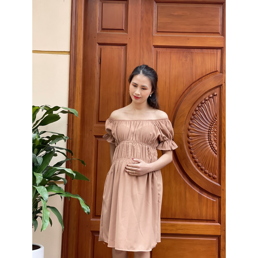 Váy bầu xinh chất lụa, siêu mát, đầm bầu thiết kế chun ngực sành điệu mặc đi làm đi chơi đều xinh V267