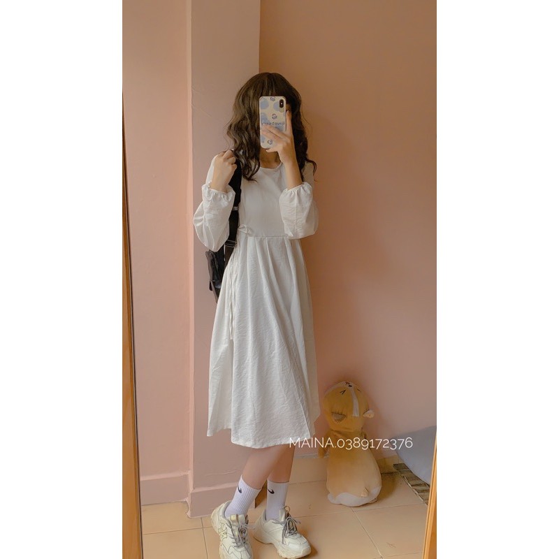 [Ảnh thật, hàng sẵn] Váy babydoll tiểu thư cúc lưng form dài rộng QC